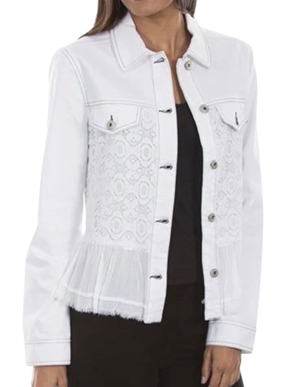 Scully White Denim and Lace Jean Jacket